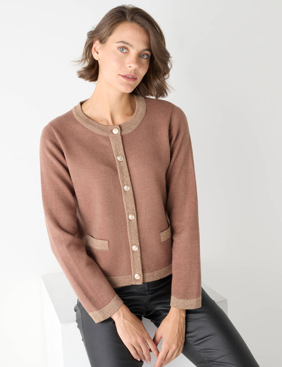 Cardigan boutons dorés, détails brillants (noisette) Cardigan boutons dorés, détails brillants (noisette)